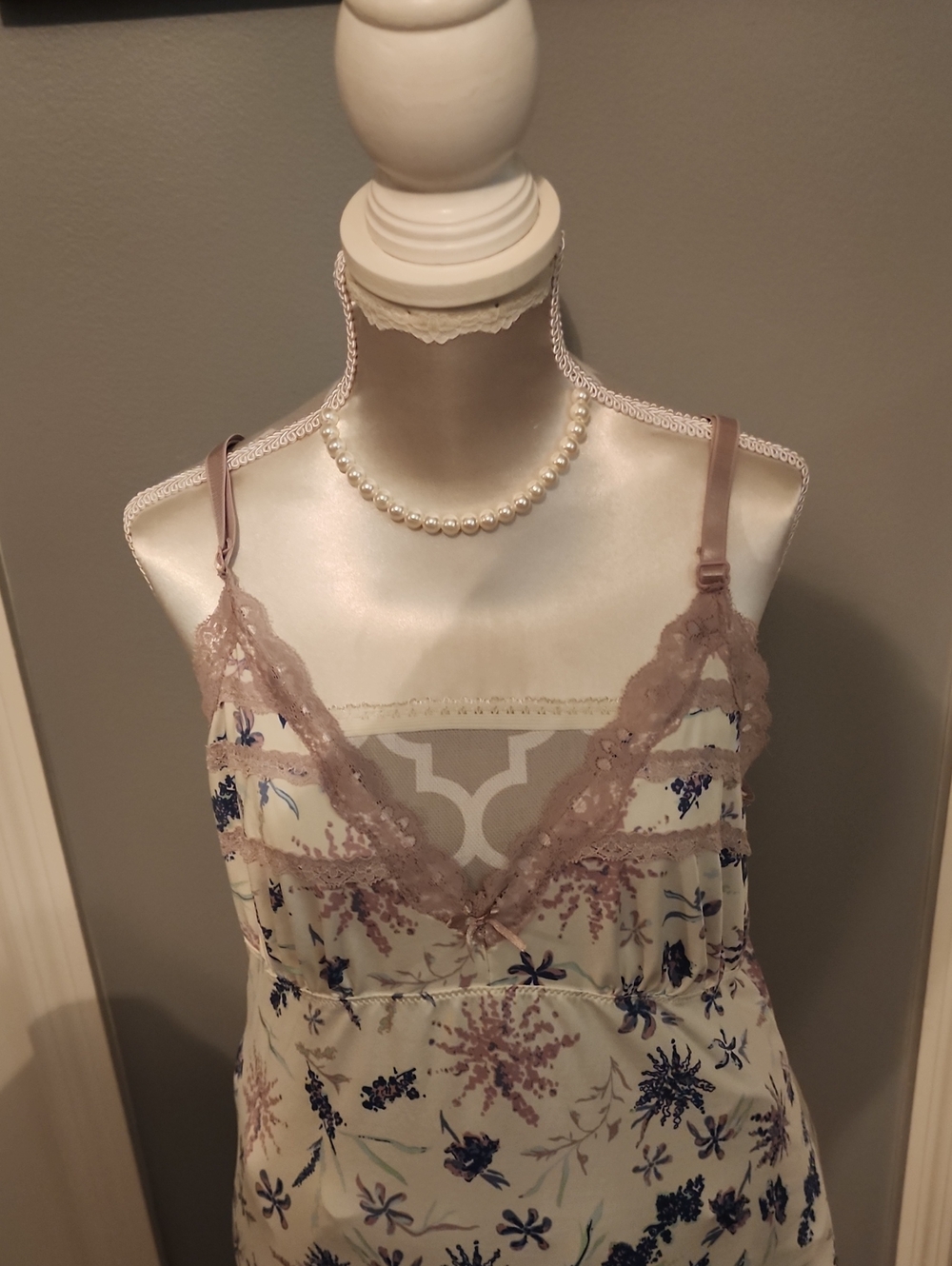 Jessica Simpson Floral Lace Trim Slip Dress in Cream and Mauve